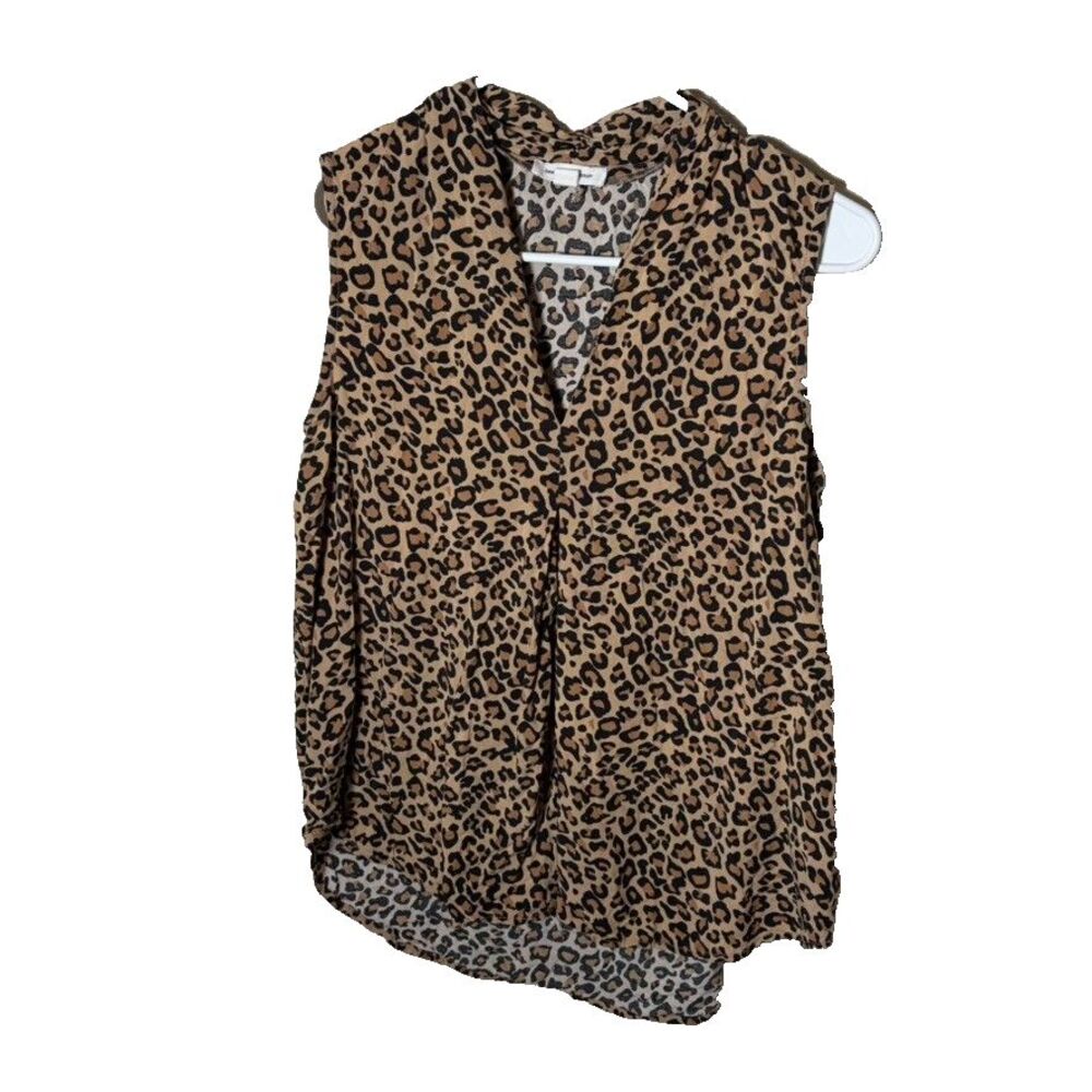Beach Lunch Lounge Shirt Women's Small Brown Cheetah Sleeveless V-Neck Tank Top